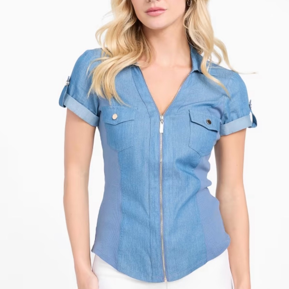 Guess Amaya Chambray Top - NWT - L